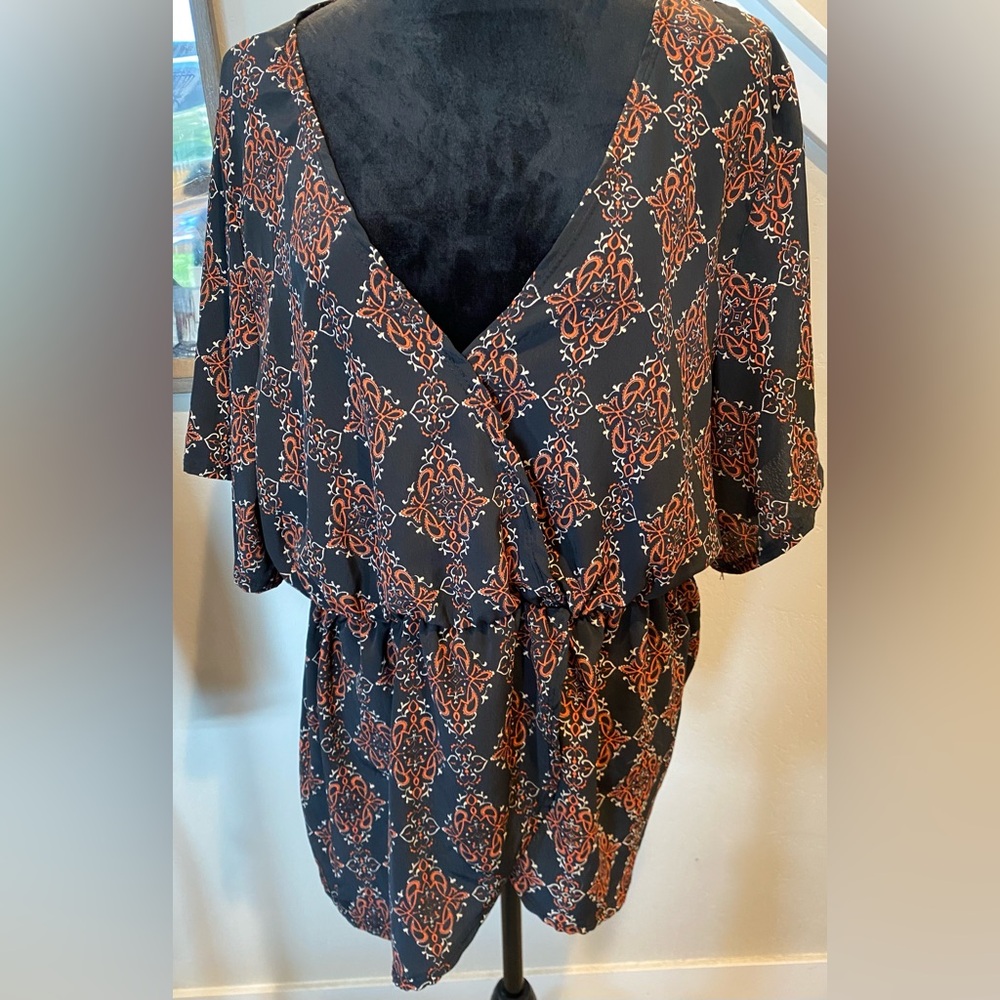 Promises Blouse Black Brown Orange Print Women's Shirt Size 3X